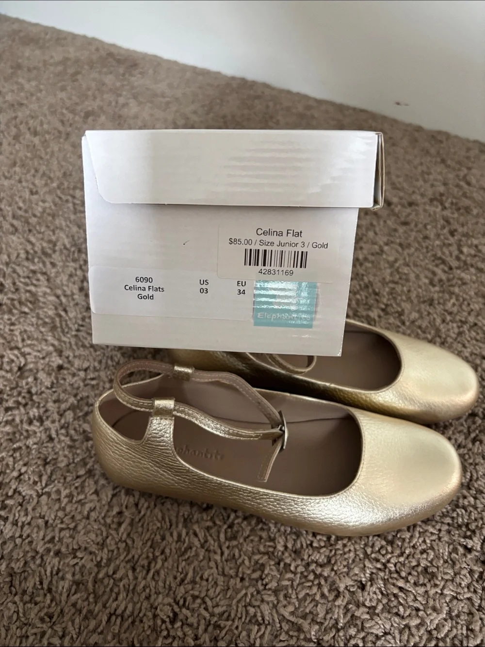 Elephantito Metallic Gold Ankle-Strap Ballet Flats